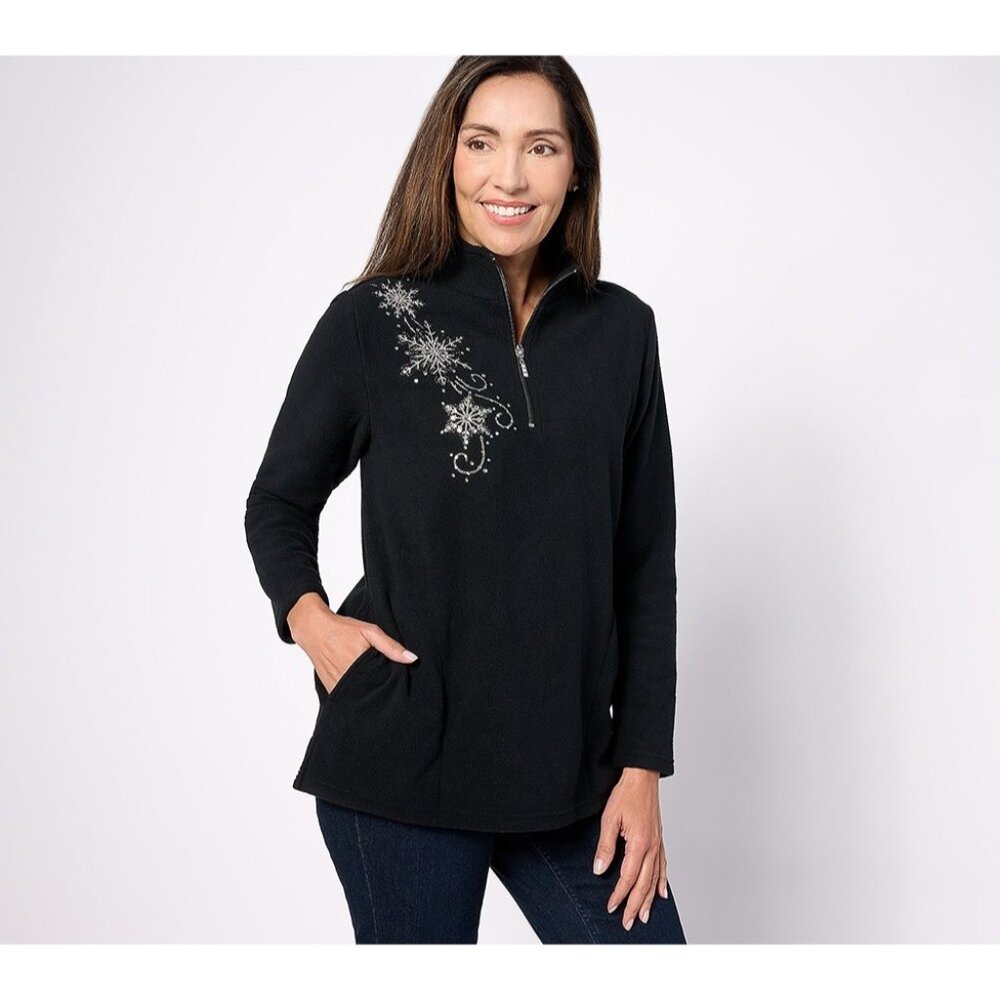 2X Quacker Factory Let It Snow Half Zip Fleece Top